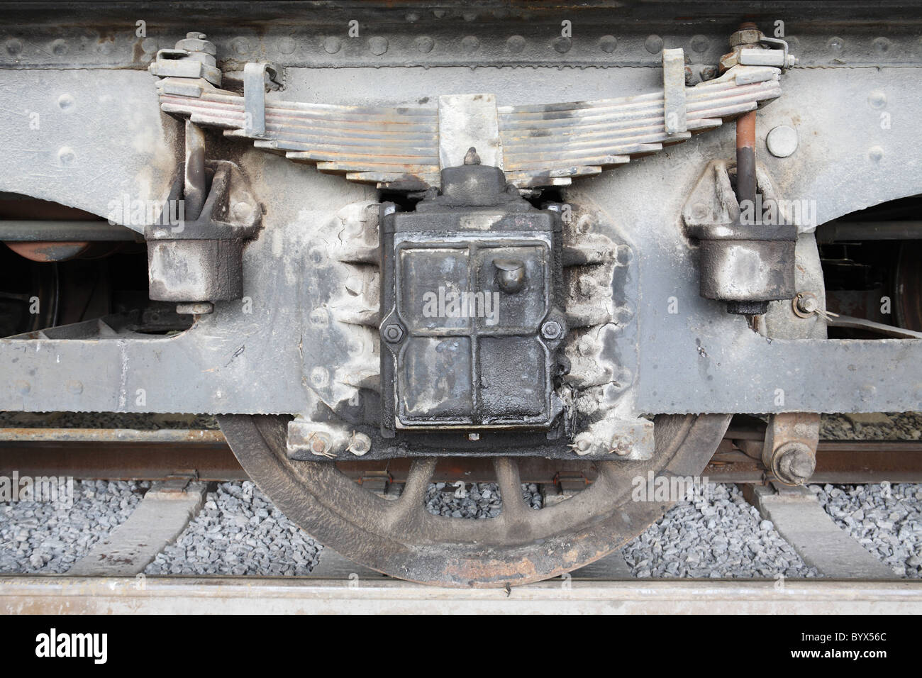 Detail view of the tender axle box of a UK built steam locomotive that worked in Turkey Stock Photo