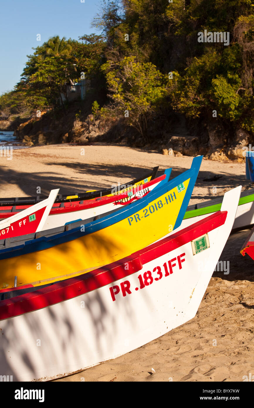 Colorful yolas along Crash Boat beach Aguadilla Puerto Rico Stock Photo