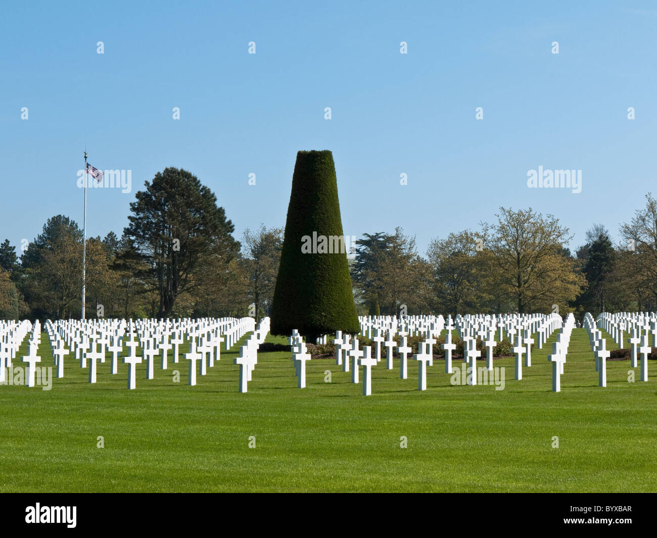 Rows of graves at the American War Cemetery, Omaha Beach in Normandy, France Stock Photo