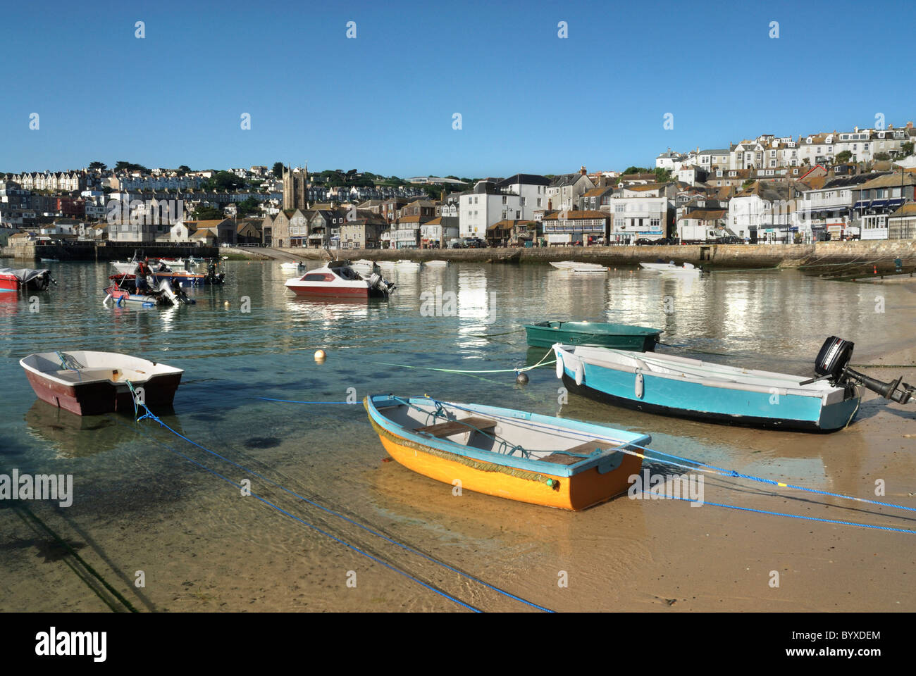 small recreational boats and fishing boats in the harbour at st Ives in cornwall,england,uk Stock Photo