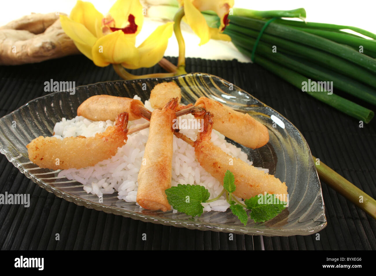 Thai prawns specialties wrapped in filo pastry with surimi, shrimp and