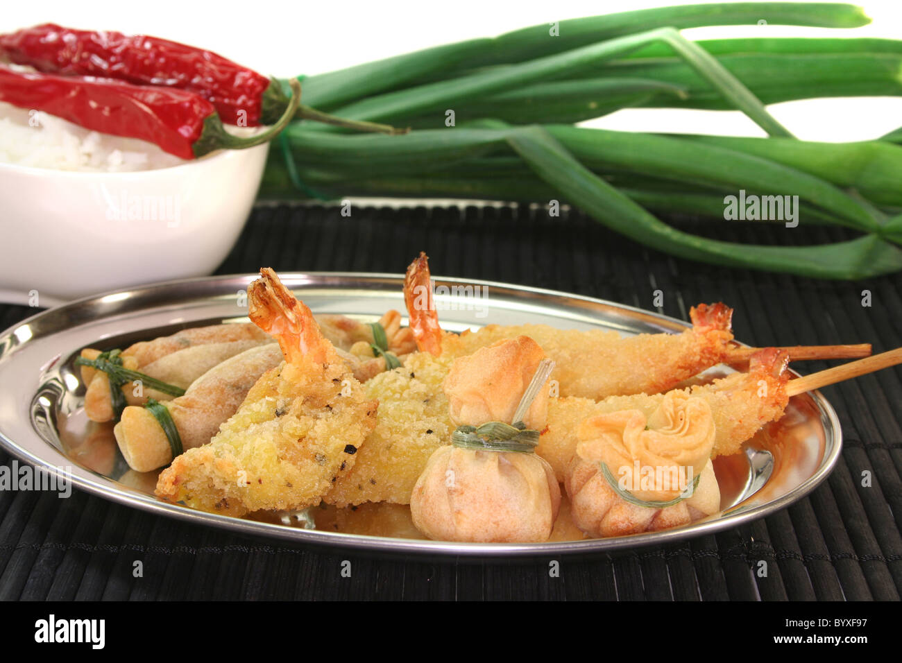 Thai prawns specialties wrapped in filo pastry with surimi, shrimp and