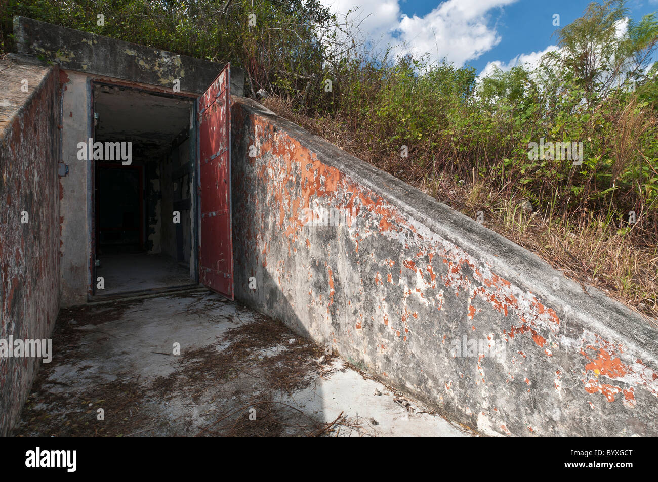 Bomb proof entrance to Nike Hercules Missile building at Cuban Missile Crisis era site, Everglades National Park, Florida Stock Photo