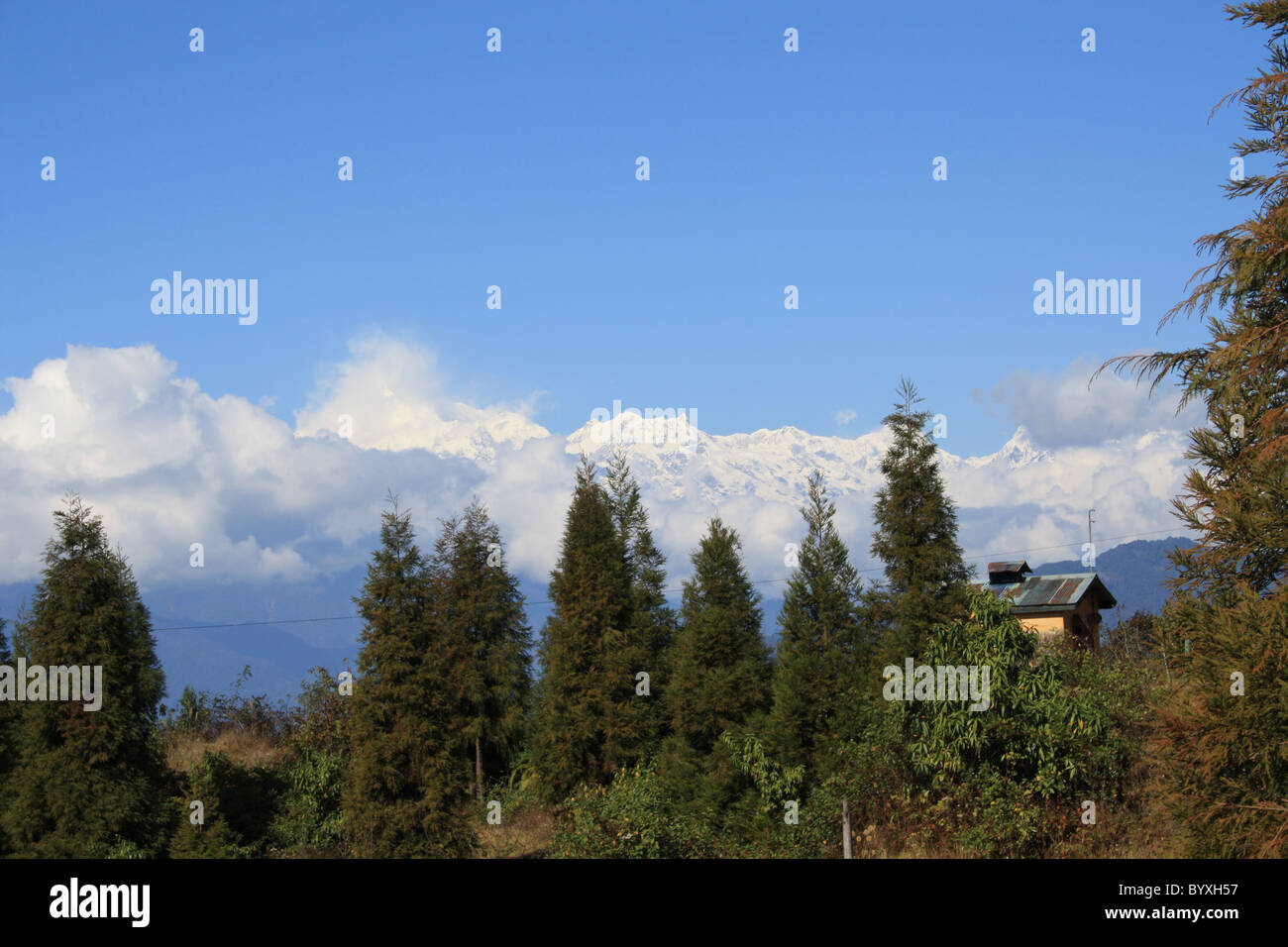 View of Gangtok Town from Ganesh Tok, near Gangtok, Sikkim, North East India. Stock Photo