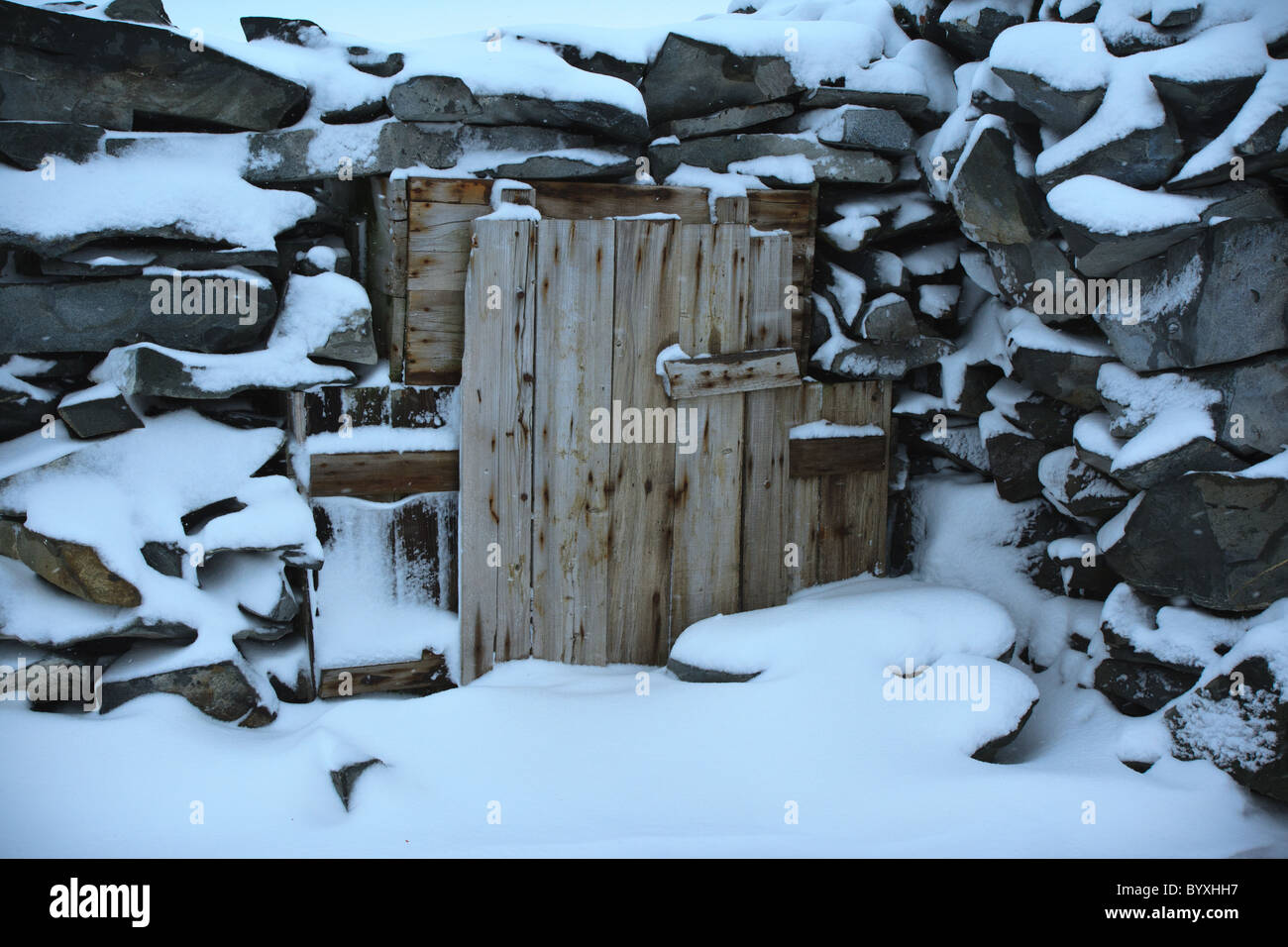 Entrance to stone hut used by Andersson, Duse and Grunden, Hope Bay, Antarctic Peninsula Stock Photo