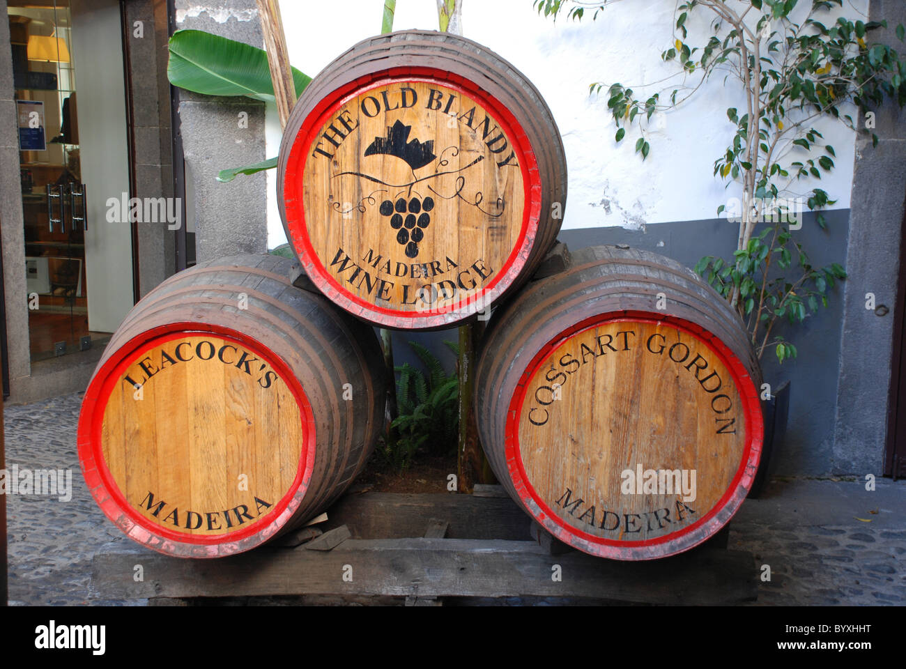 Stack of three Blandy Wine barrels, Funchal, Madeira Stock Photo - Alamy