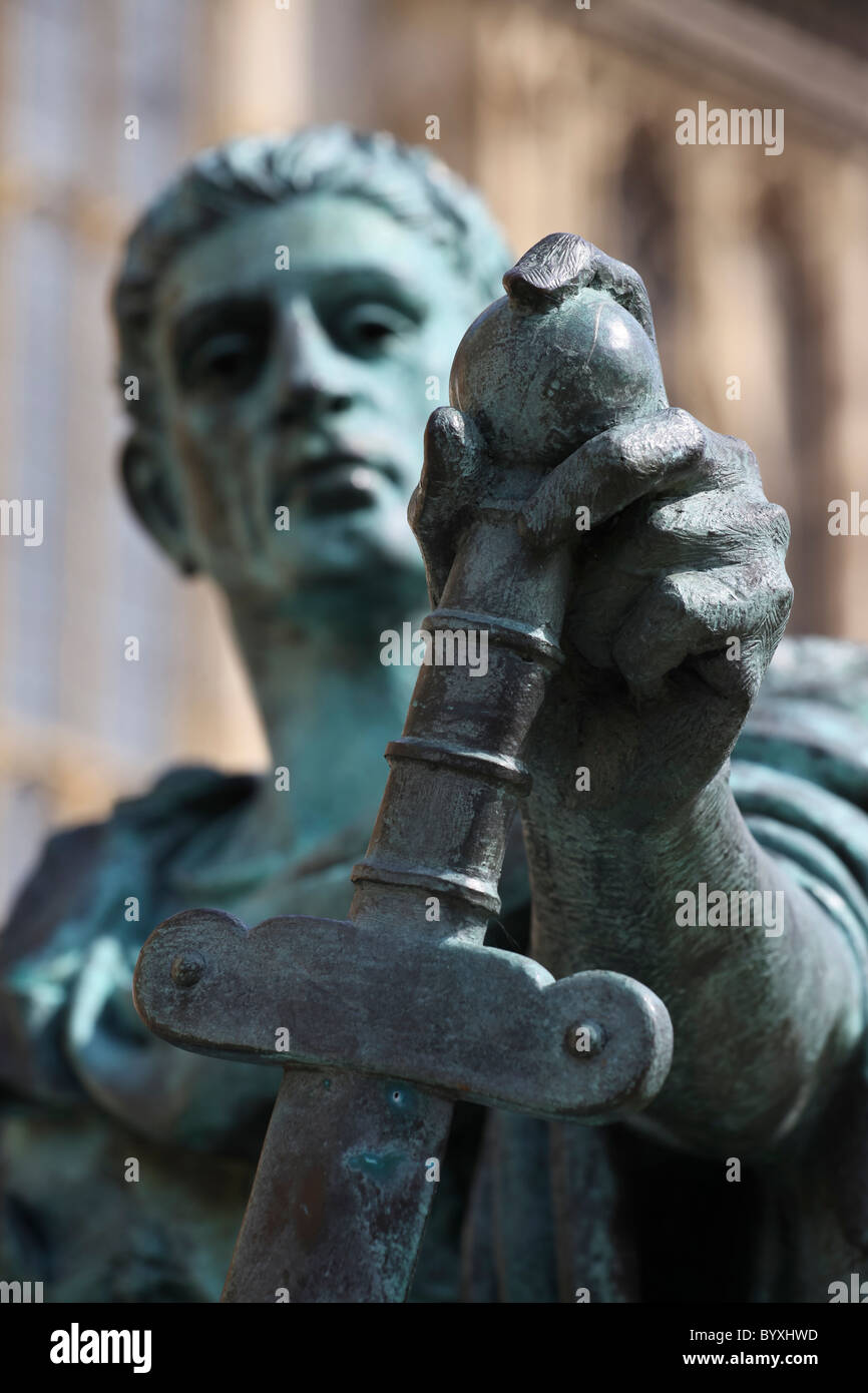 A bronze statue of roman emperor Constantine I outside York Minster, England Stock Photo