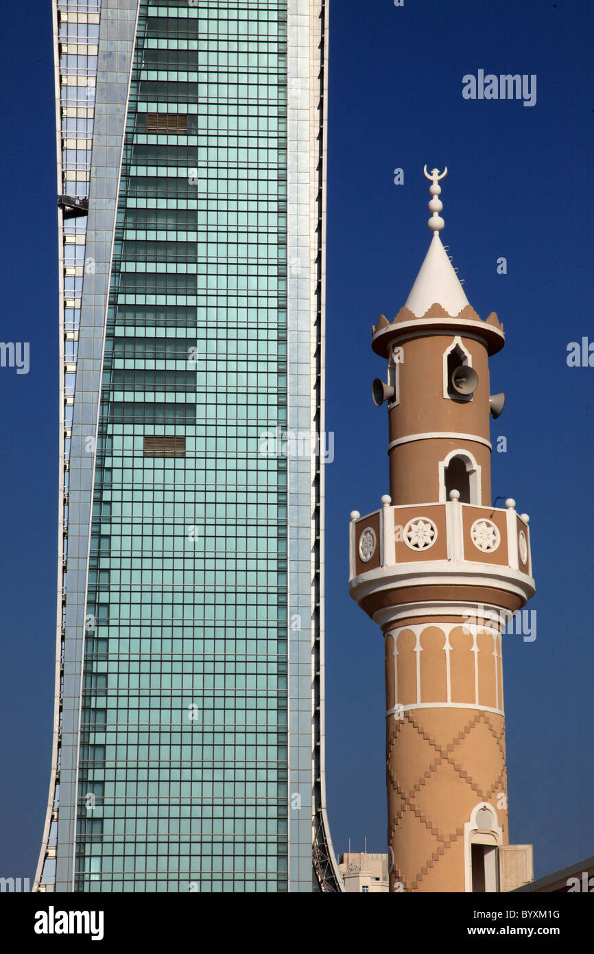 Kuwait, Kuwait City, skyscraper, mosque, minaret, Stock Photo