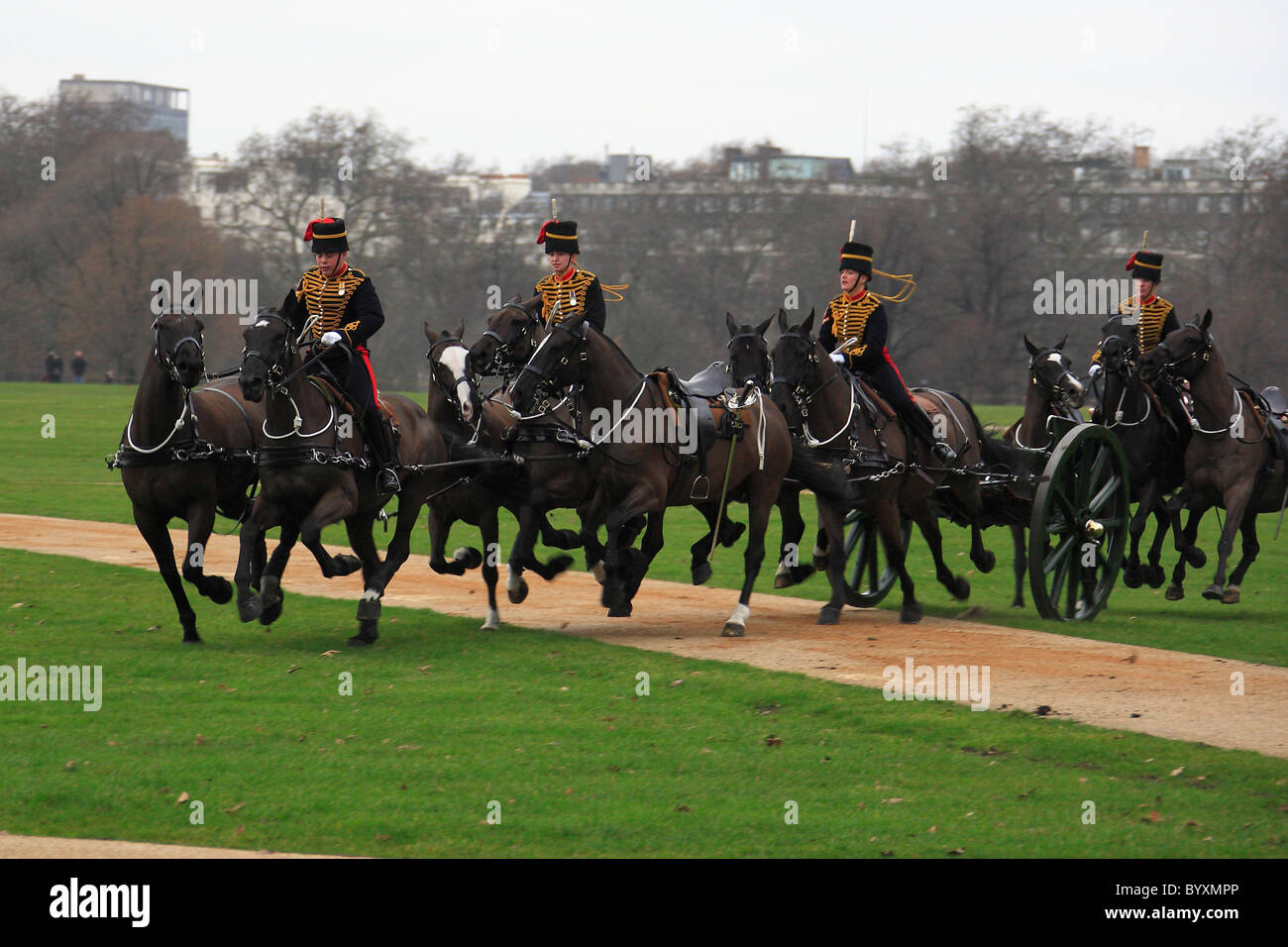 Kings Troop gallop into hyde park for 41 Gun Salute Stock Photo Alamy