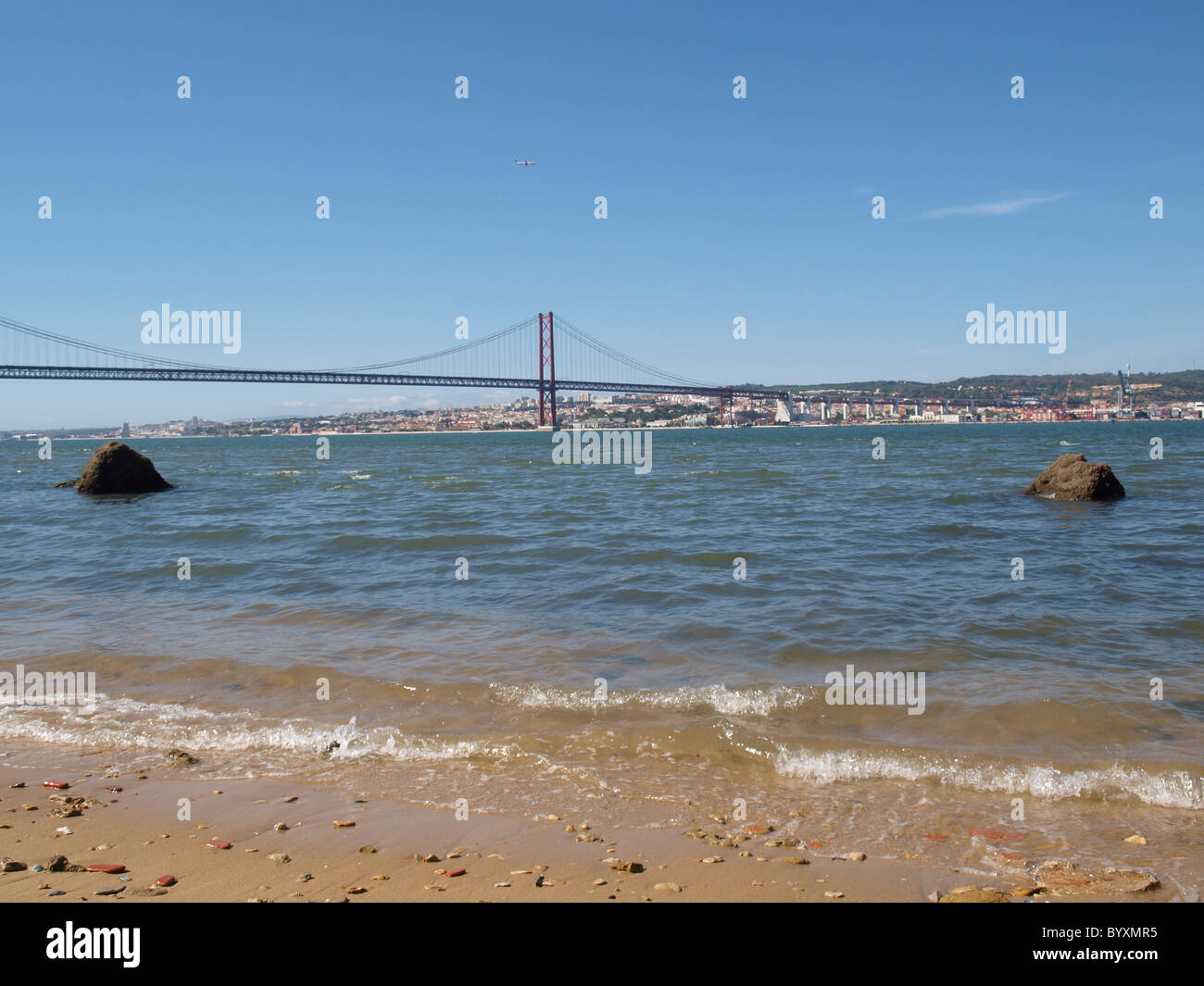 River Tagus, the 25th April bridge and Lisbon Stock Photo