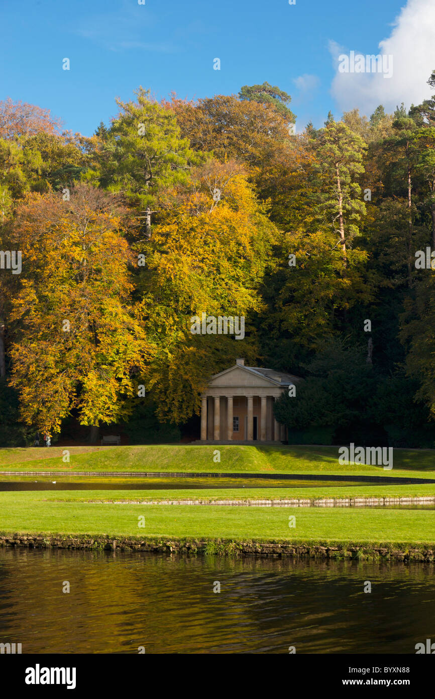 temple of piety and water gardens in studley royal park; north