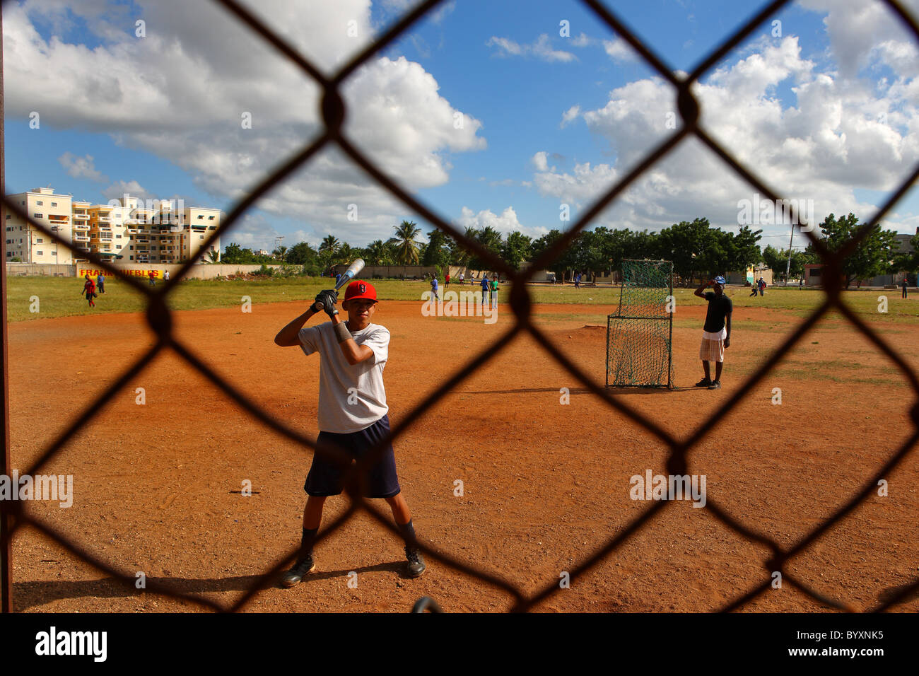Caribbean, Dominican Republic, children playing baseball, the national sport Stock Photo