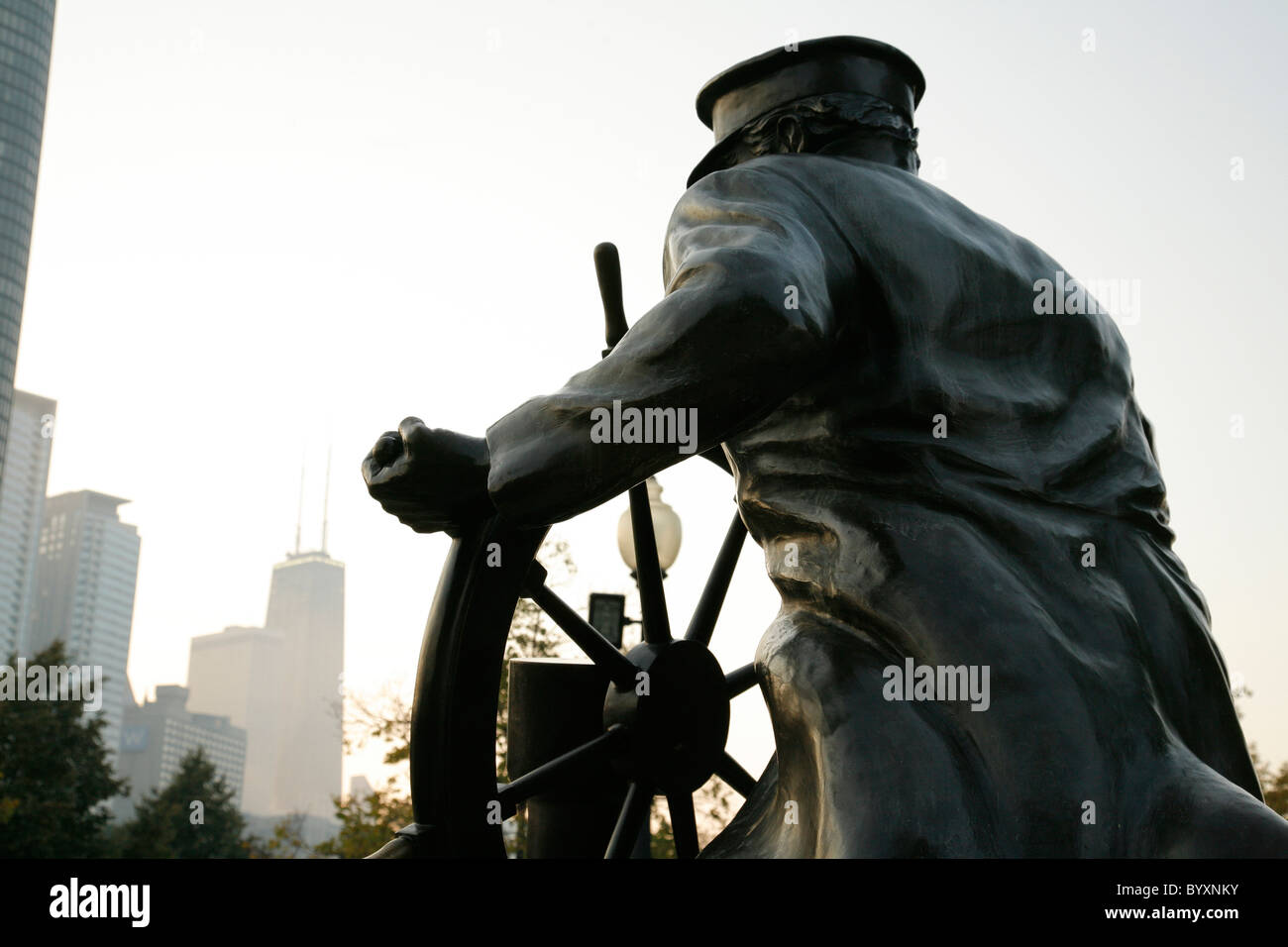 Captain on the Helm sailor statue at Navy Pier Chicago Illinois Stock Photo