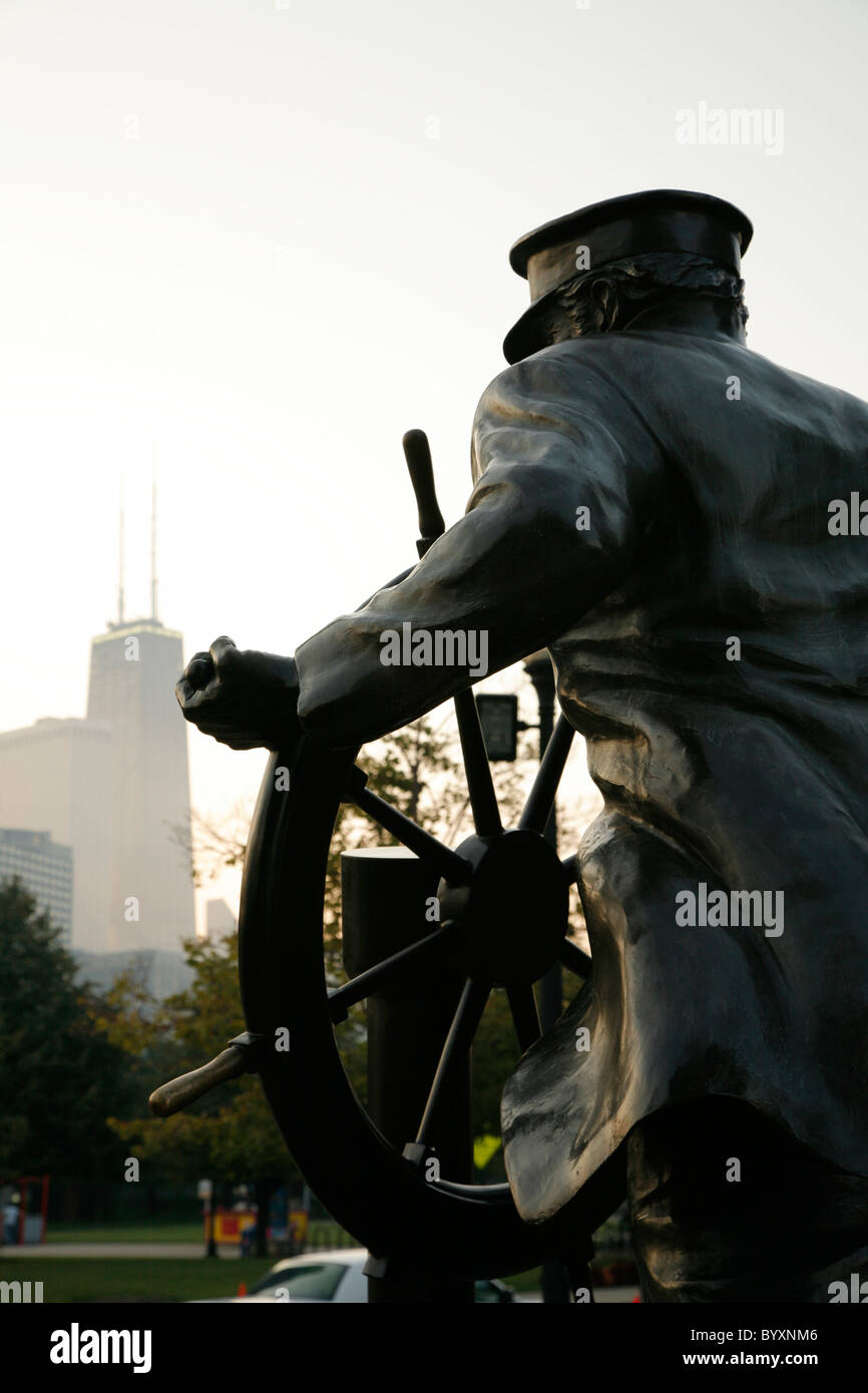 Captain on the Helm sailor statue at Navy Pier Park Chicago Illinois Stock Photo