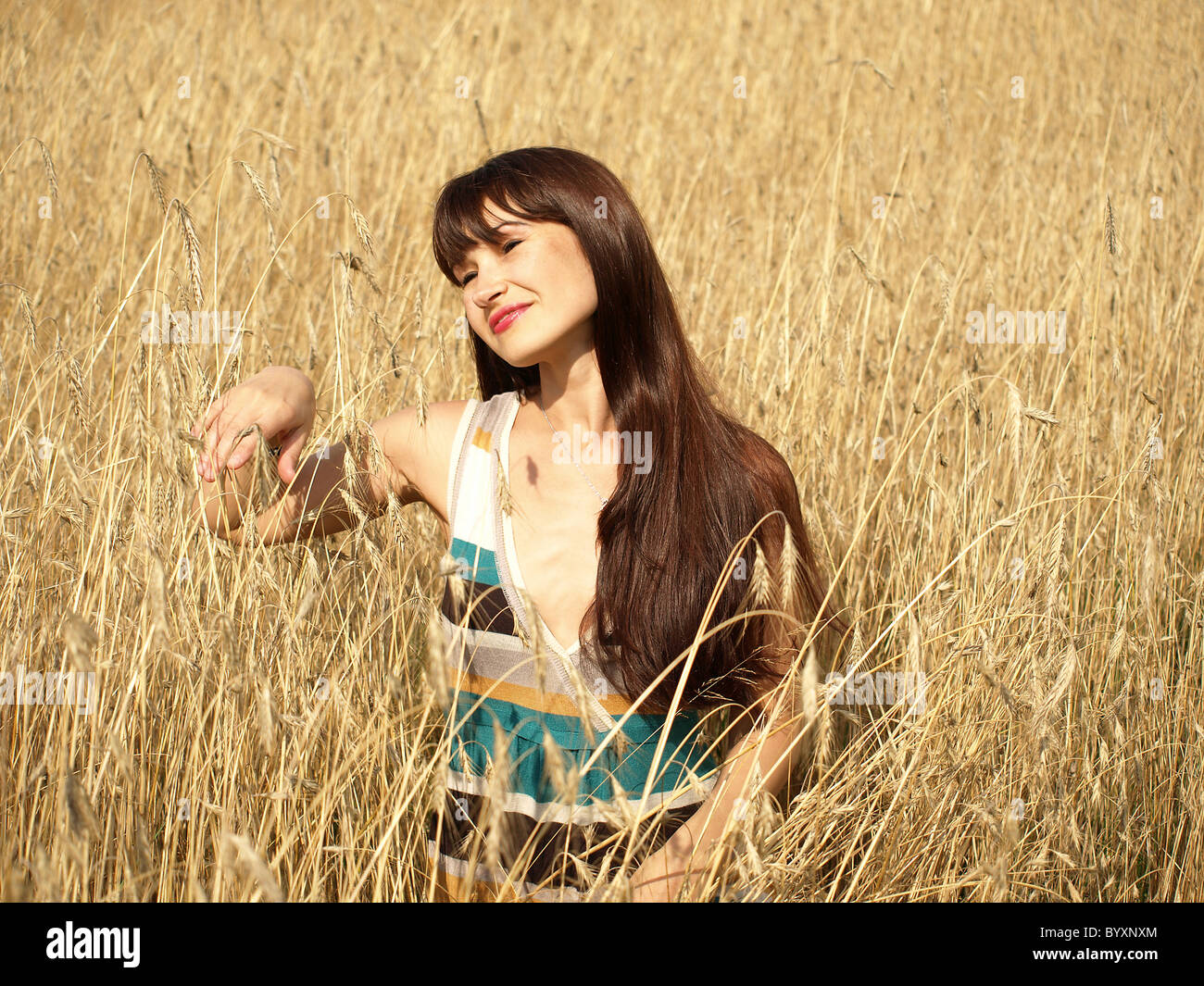 beautiful woman in the wheat field Stock Photo - Alamy