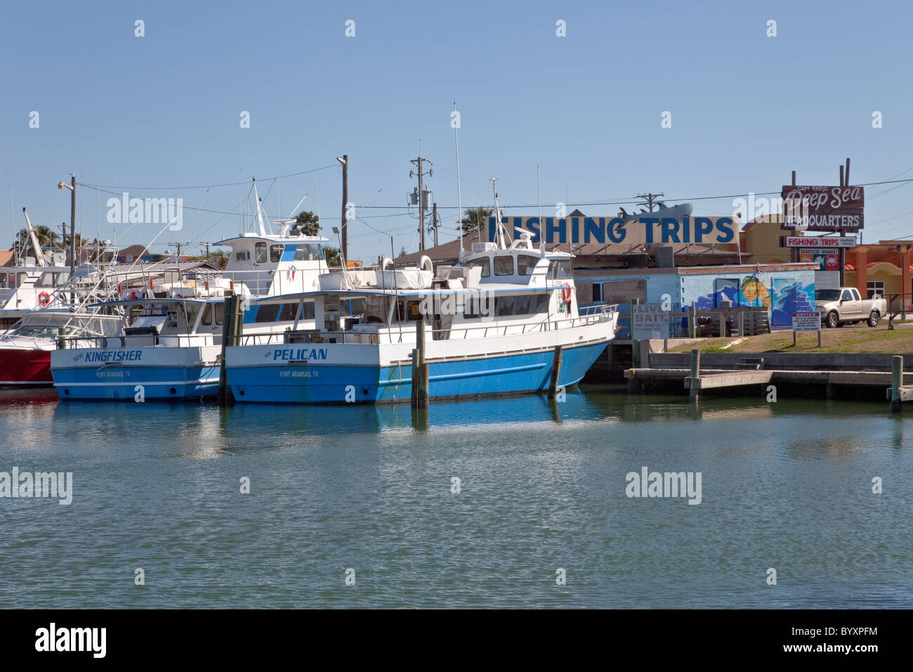 Deep sea 'day fishing' excursions, boats moored, Stock Photo