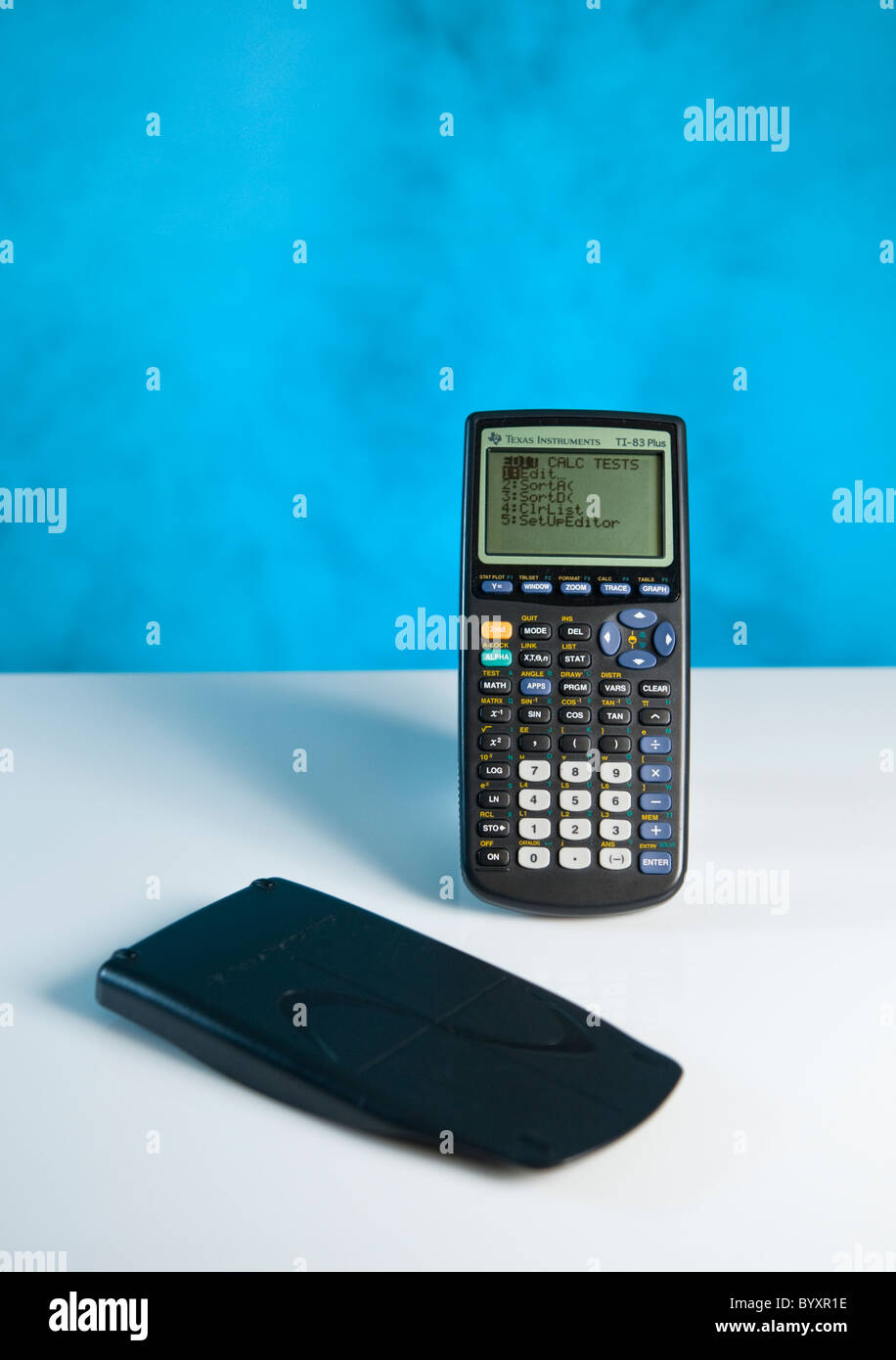 Detail of a Texas Instruments TI-83 Plus Graphing Calculator. Stock Photo