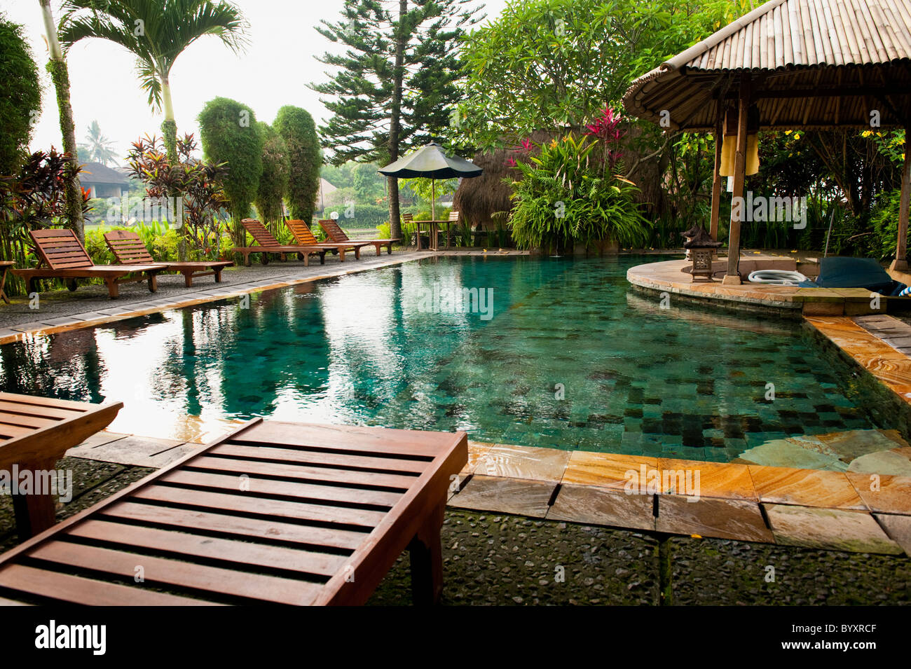 At the beautiful Tegal Sari Hotel in Ubud, Bali, the pool provides an