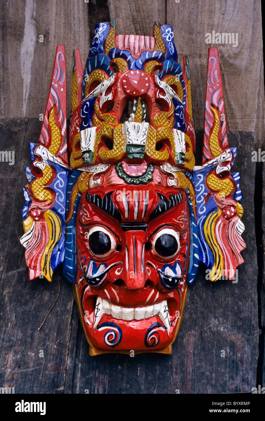 China, Guizhou, Anshun County. Fierce painted mask used in Dixi Opera (traditional Han opera) Stock Photo
