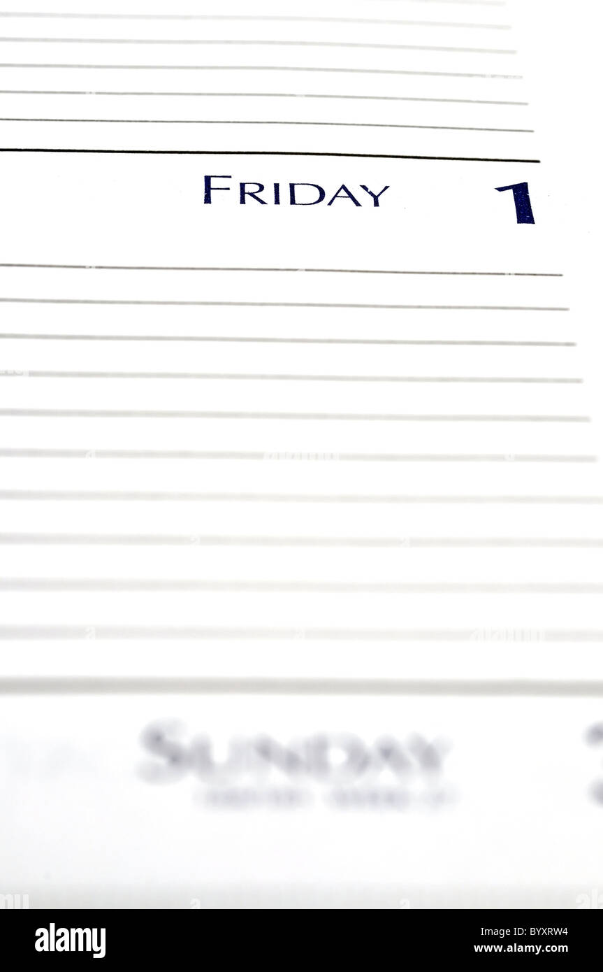Personal planner opened to Friday the 1st. Stock Photo