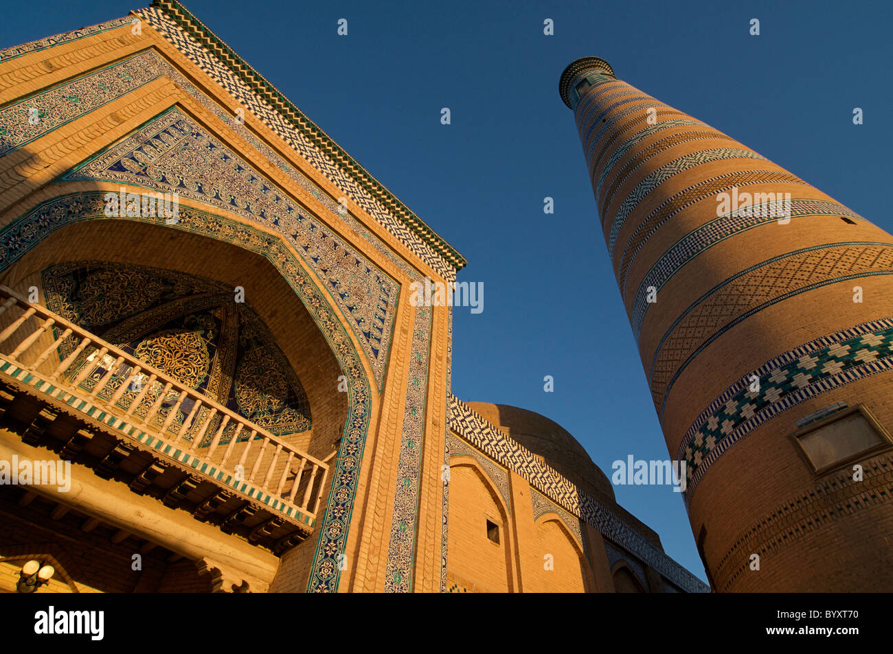 Minaret of Islam Khodja at Khiva, Uzbekistan. Islom Xo'ja Majuasi, now Museum of Applied Arts Stock Photo