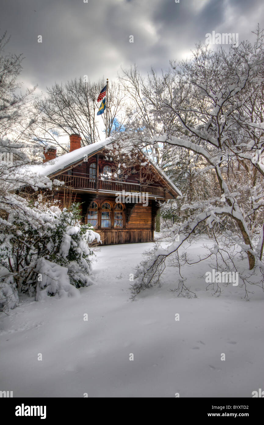 The Swedish Cottage in Central Park the Day After a Snowstorm Hit New York City Stock Photo