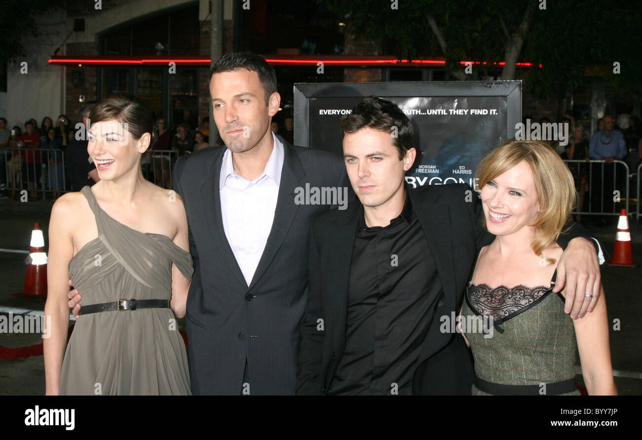 (From left) Michelle Monaghan, Ben Affleck, Casey Affleck and Amy Ryan Los Angeles premiere of 'Gone Baby Gone' held at the Stock Photo