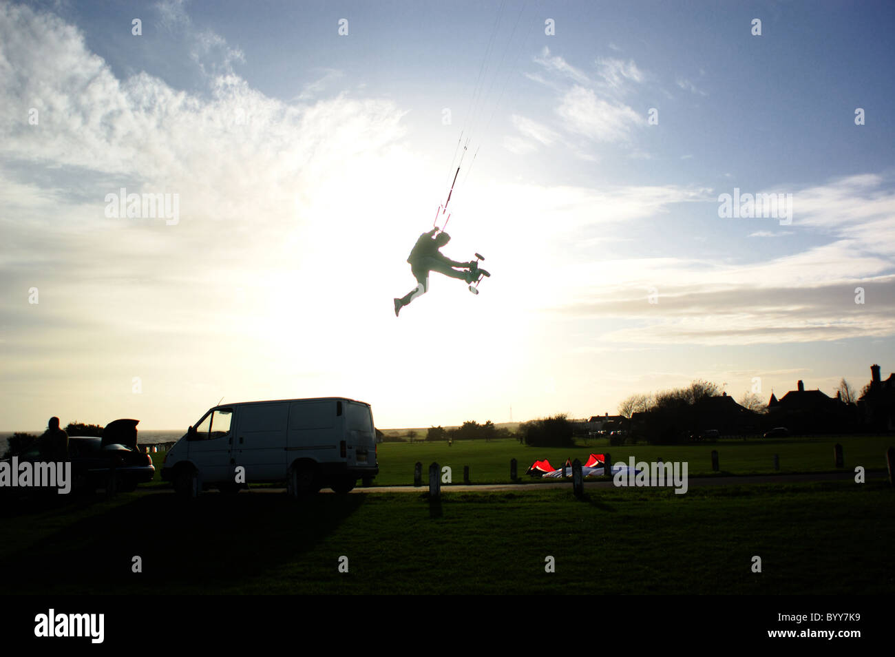 Extreme sport kiteboarding in Frinton-on-sea Stock Photo