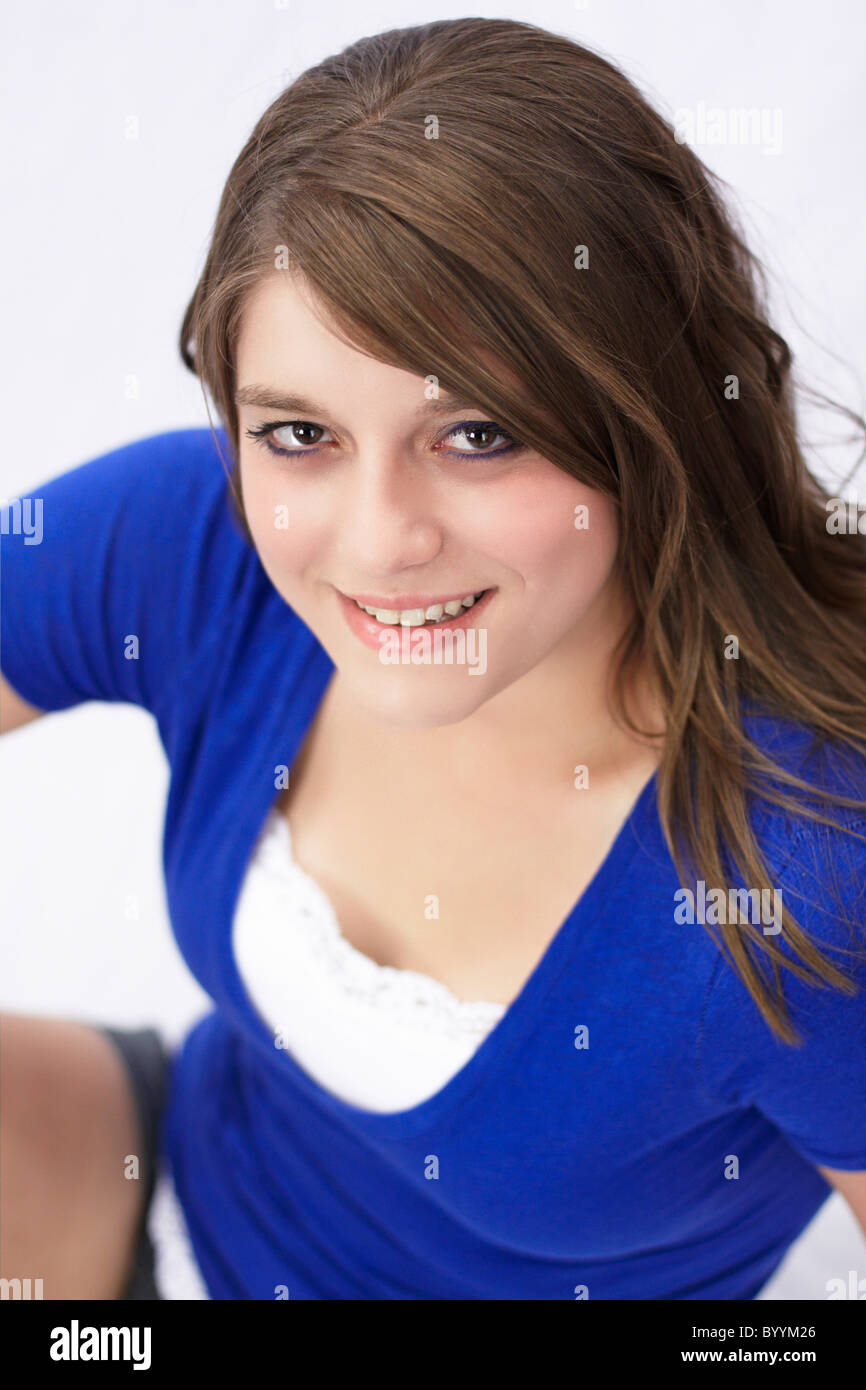 A 17 year old girl with long brown hair Stock Photo