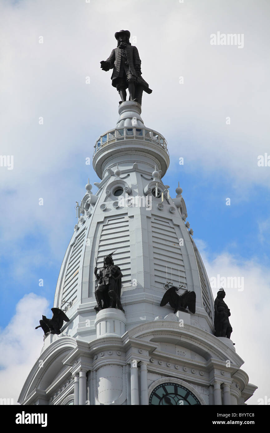 Philadelphia City Hall Tower with bronze statue of William Penn Stock