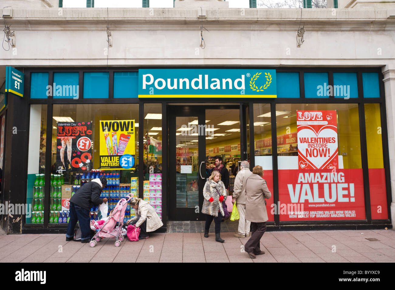 Exterior of POUNDLAND cheap shop in city centre of Cardiff South Wales UK Stock Photo