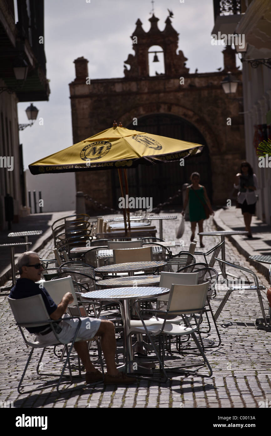 Outdoor cafe Calle del Cristo in Old San Juan, Puerto Rico Stock Photo ...