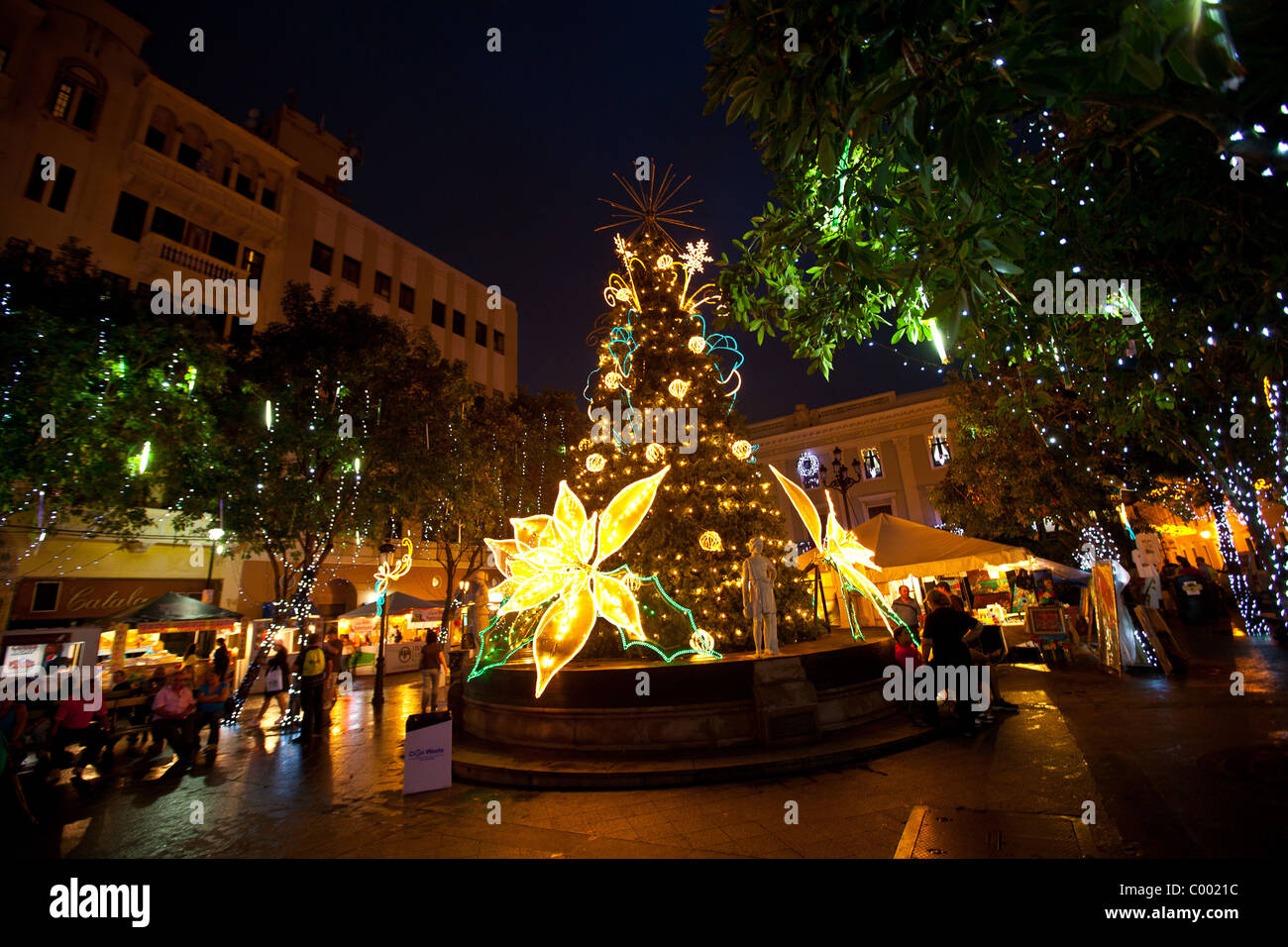 Christmas decorations in the Plaza de Armas Old San Juan, Puerto Rico. Stock Photo