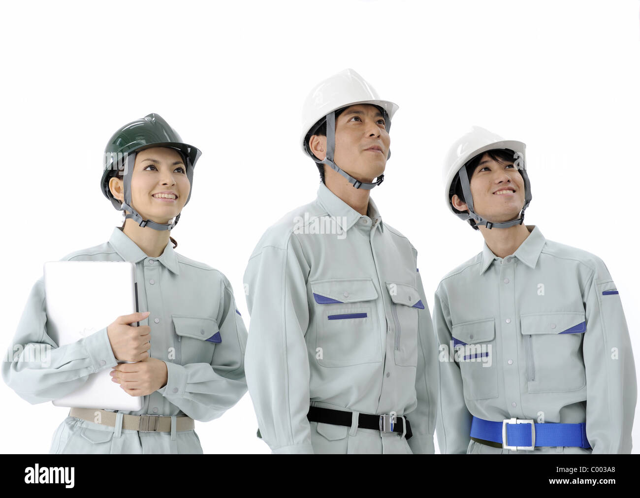 Construction workers looking up Stock Photo Alamy