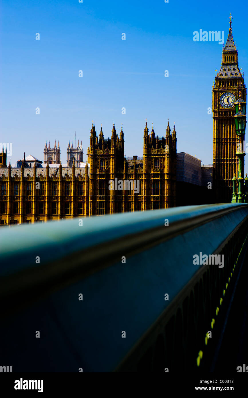 ABSTRACT IMAGE OF BIG BEN AND THE HOUSES OF PARLIAMENT FROM WESTMINSTER BRIDGE Stock Photo