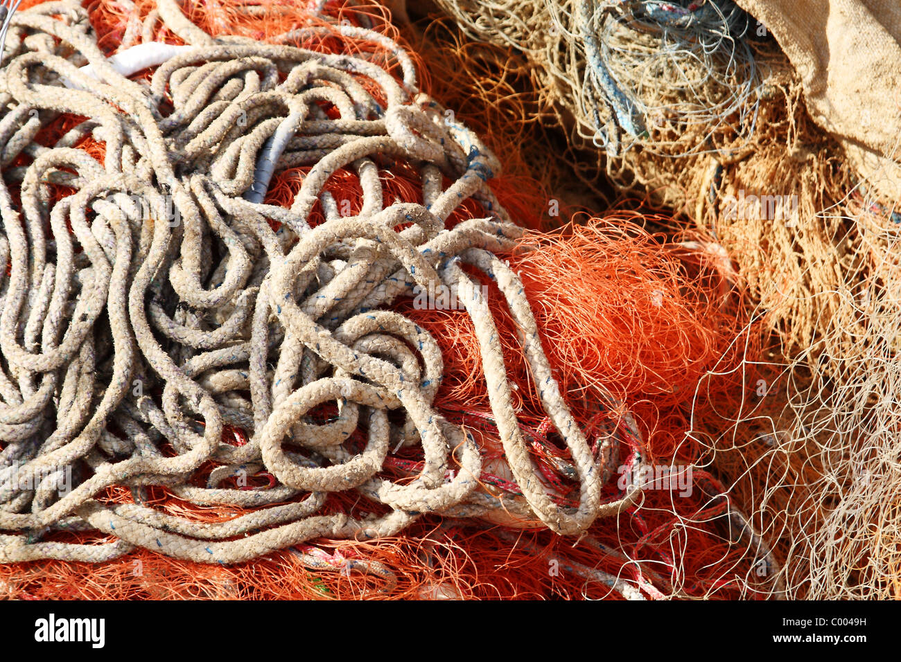 Close-up of entangled fishing net Stock Photo