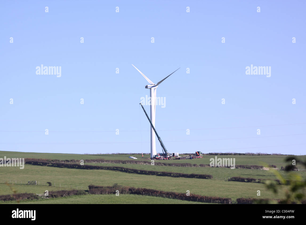 Erection of a wind turbine Stock Photo