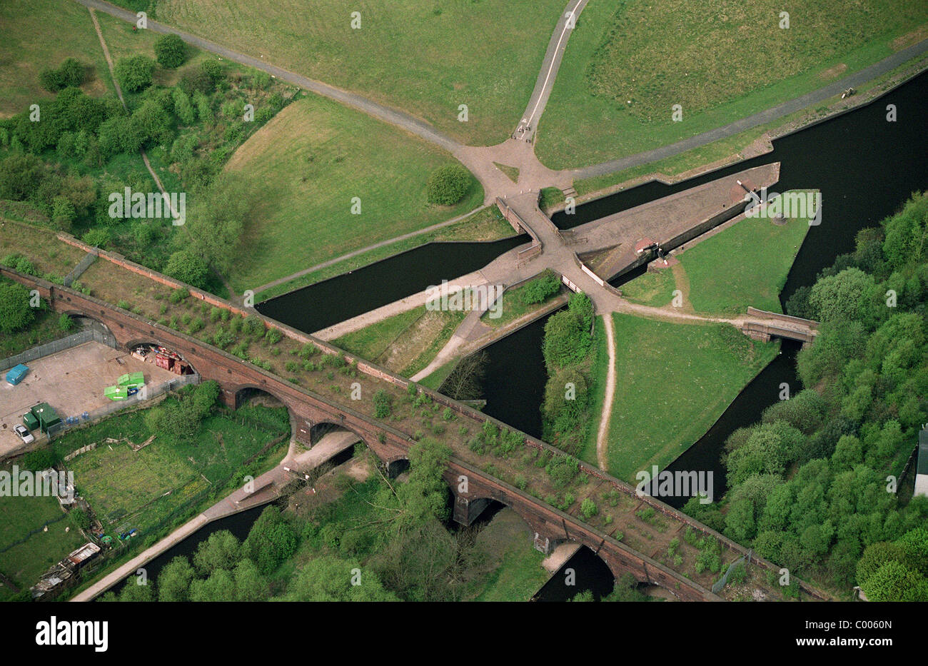 Aerial view the Dudley Canal with the Parkhead Locks and Grazebrook Arm Stock Photo