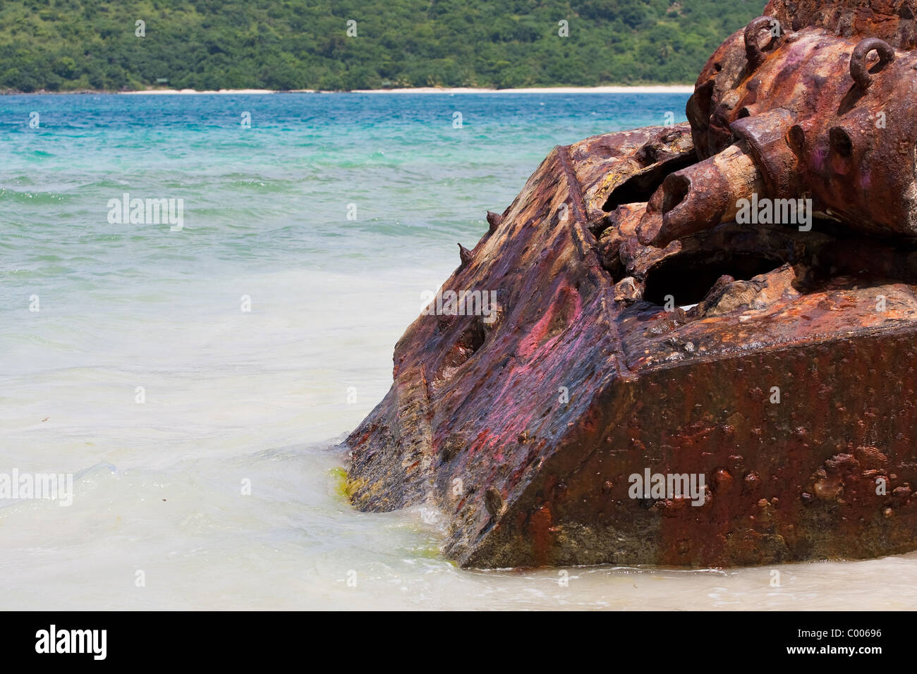 Close up of the old rusted and deserted US Army tank of Flamenco beach on the Puerto Rican island of Culebra. Stock Photo