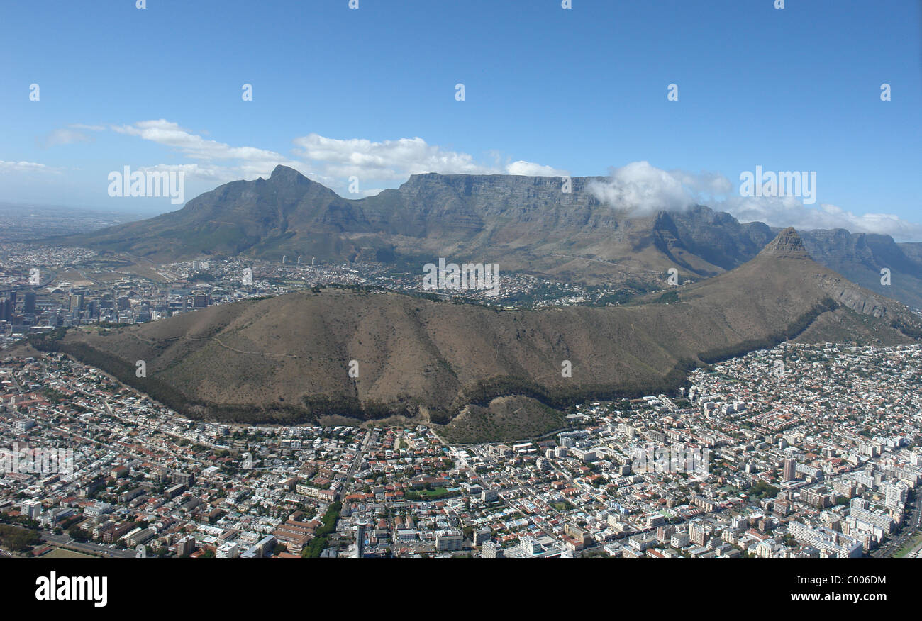 Aerial view of Cape Town with Table Mountain Stock Photo