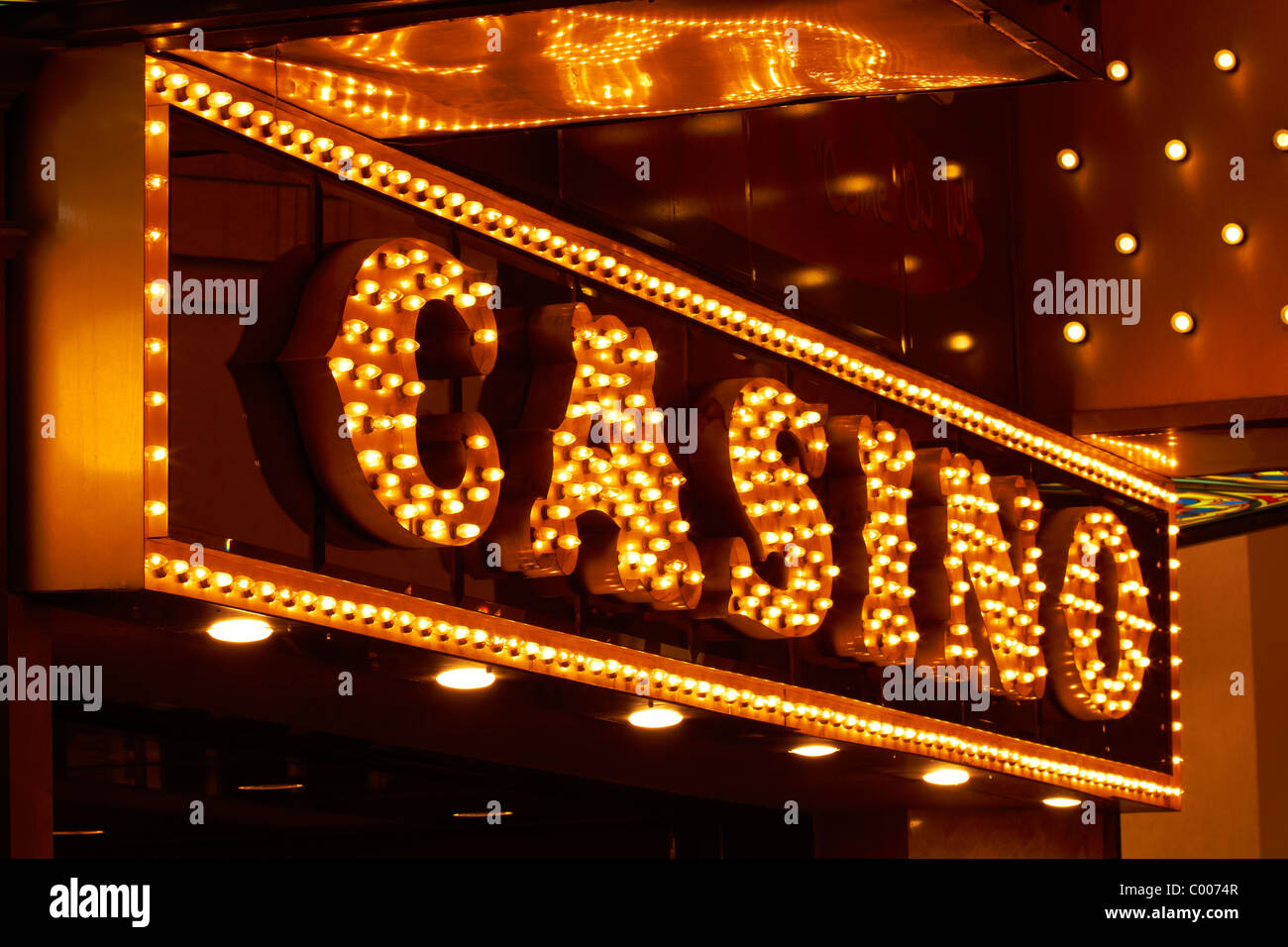 Las Vegas Casino Entrance Signboard - Neon Signs Stock Photo