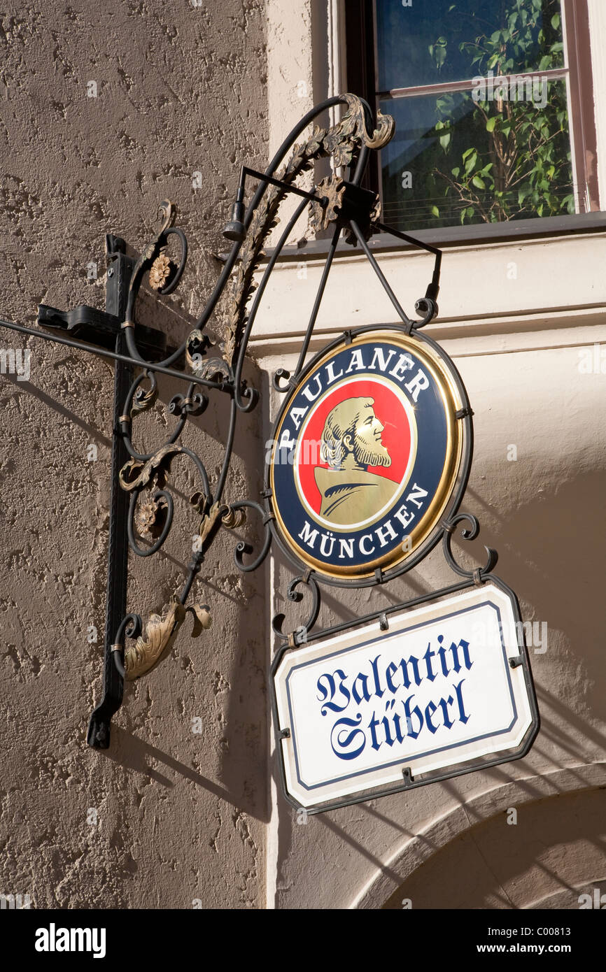 Paulaner brewery sign, Munich Stock Photo - Alamy