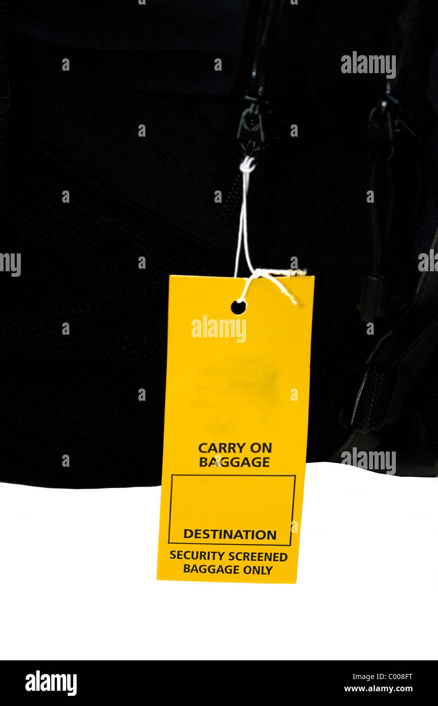 Airport security tag put on a carry on baggage Stock Photo Alamy