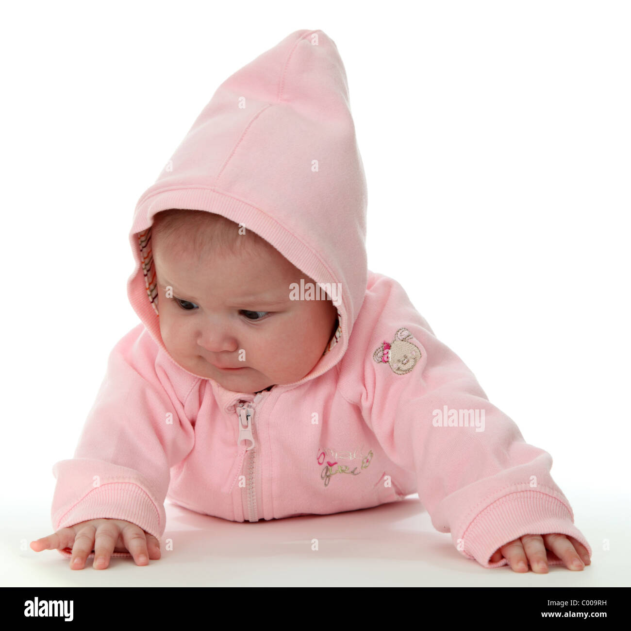 Baby girl in hooded sweater Stock Photo Alamy