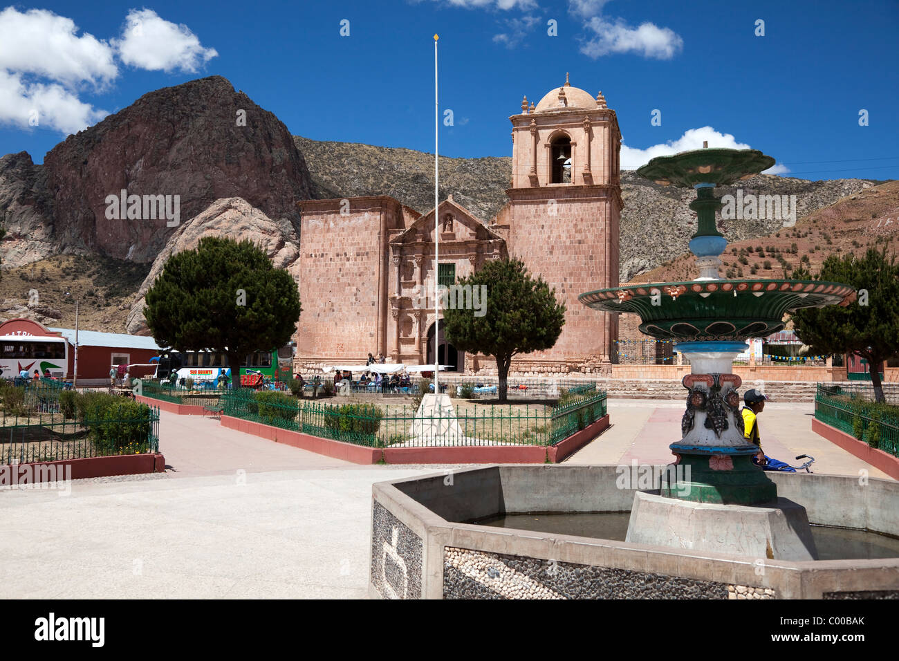 Santa Isabel Church and Plaza (Town Square) at Pucara, Peru, South America Stock Photo