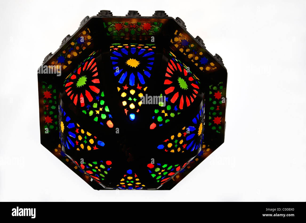 Classic Moroccan stained glass ceiling light fixture in Fes Morocco Stock Photo