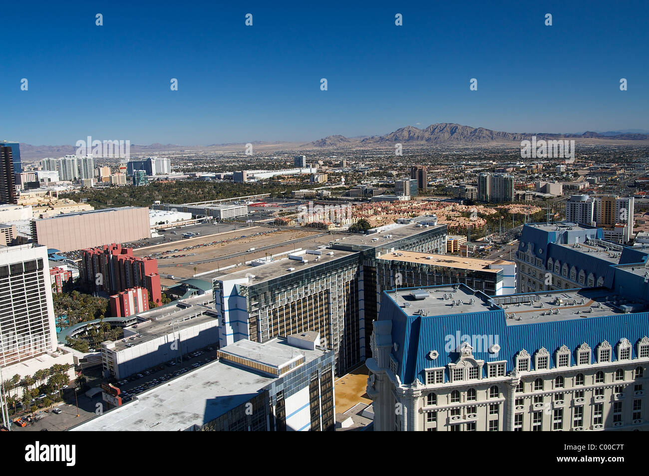 A view from the top of Paris Las Vegas hotel's Eiffel Tower, including two wings of the hotel's towers Stock Photo