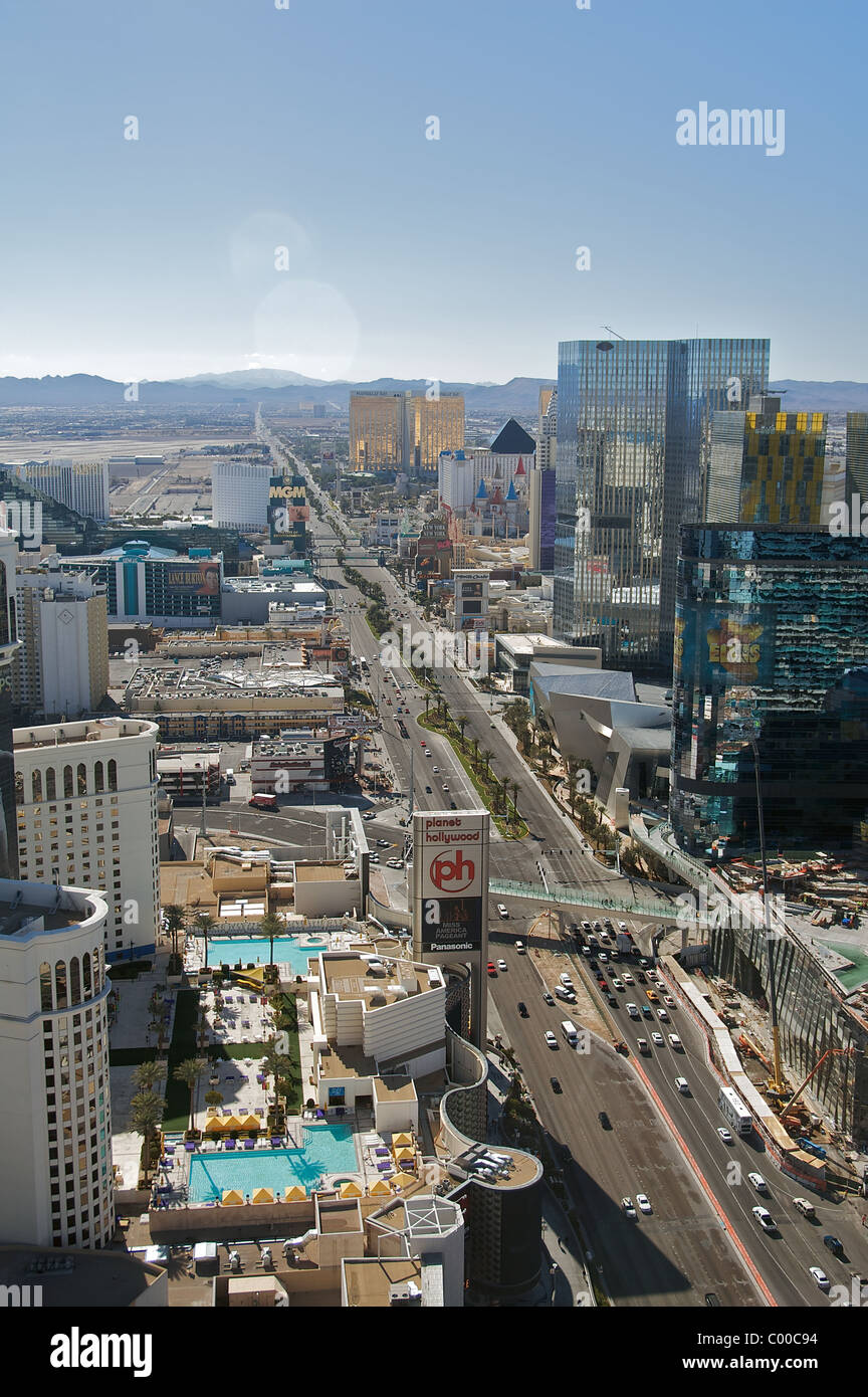 The Las Vegas Strip, viewed from the top of the Eiffel Tower replica at the Paris Las Vegas hotel Stock Photo