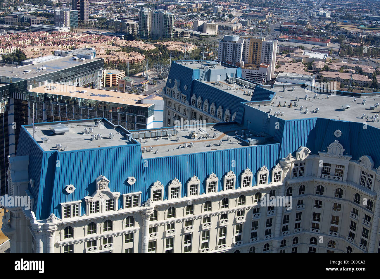A view of two wings of Paris Las Vegas's hotel tower, from the top of the hotel's Eiffel Tower replica Stock Photo