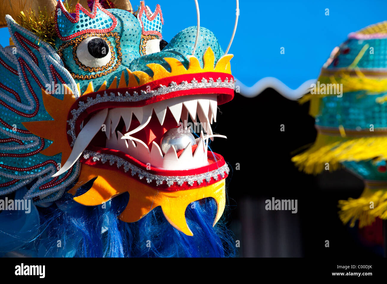 A blue Chinese Dragon at a Chinese Lunar New Year Celebration Stock Photo